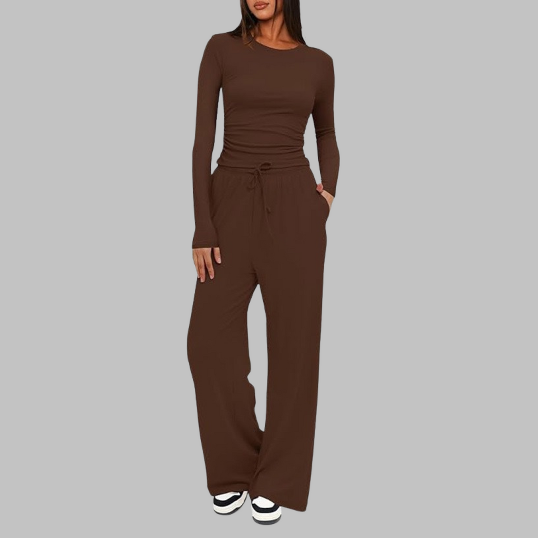 Lucienne – Casual Long Sleeve Top and Wide Leg Pants Set