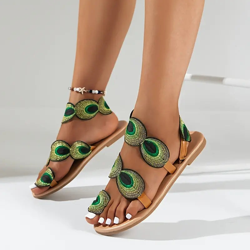 London | Sandals with Peacock Print