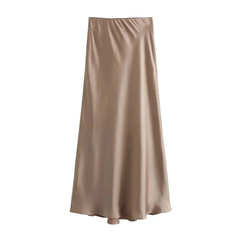 Drew | Timeless Satin Midi Skirt with Luxurious Look