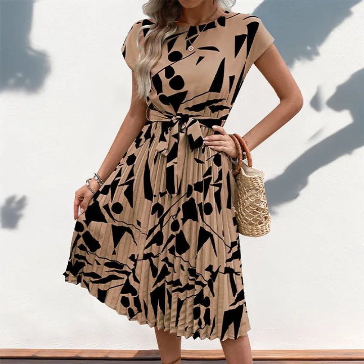 Allaine | Elegant pleated midi dress with waist belt