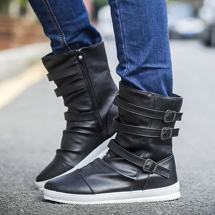 AXEL™ | LEATHER BOOTS WITH ZIPPER AND METAL BUCKLE