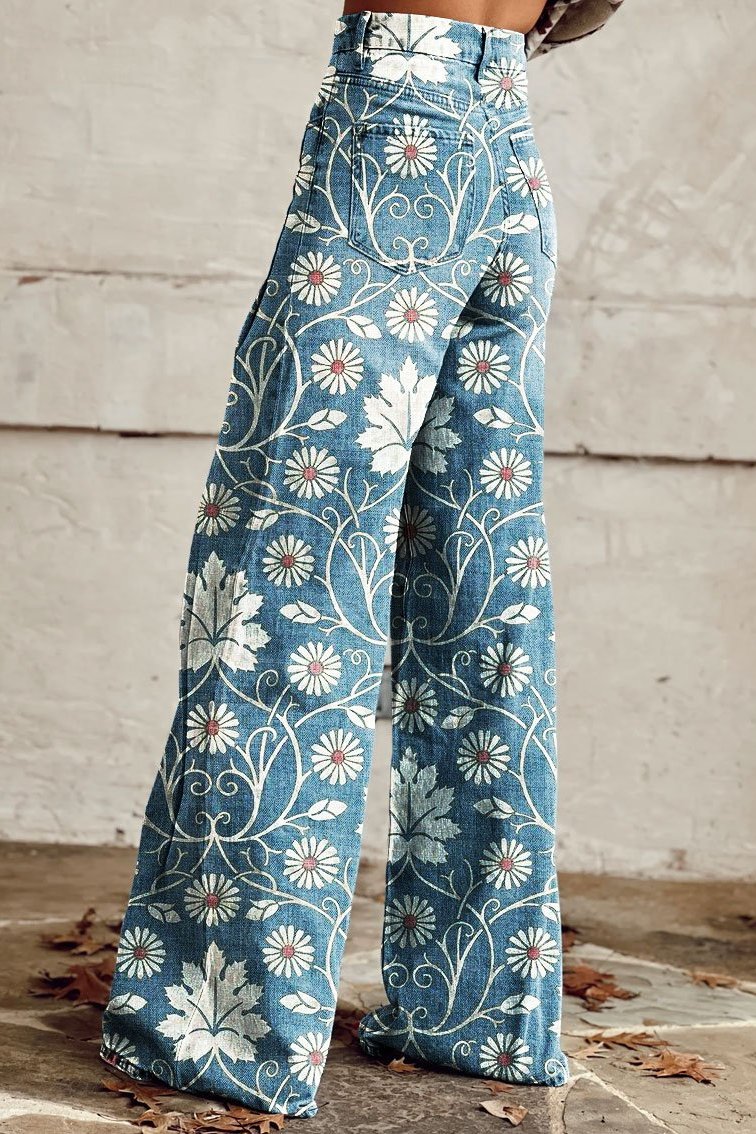 Mailin - Wide Leg Flare Print Pants