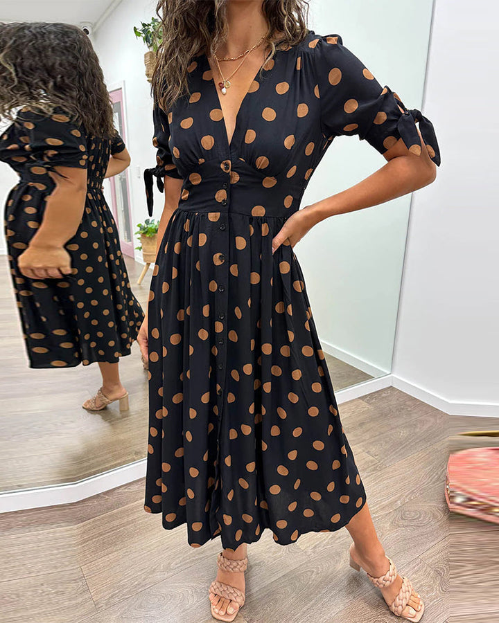 Kristine™ | Midi Dress with V-Neck and Timeless Polka Dot Pattern