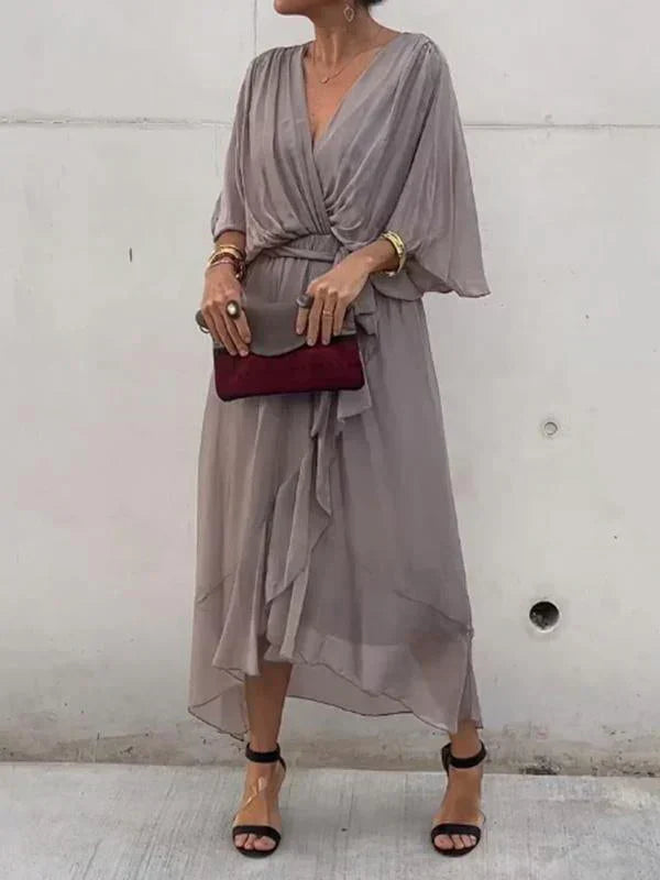 Selemawit™ | Elegant V-Neck Dress in Light Chiffon Style