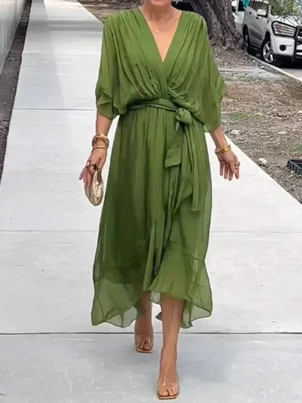 Selemawit™ | Elegant V-Neck Dress in Light Chiffon Style