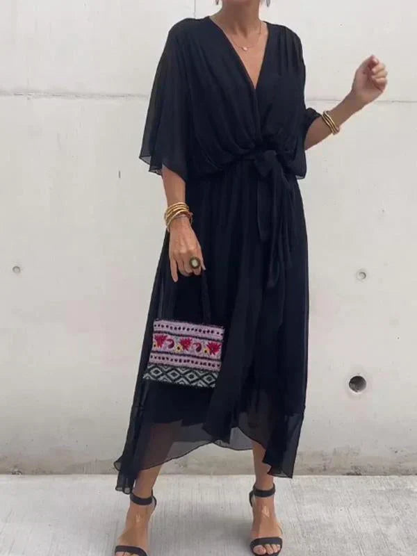 Selemawit™ | Elegant V-Neck Dress in Light Chiffon Style