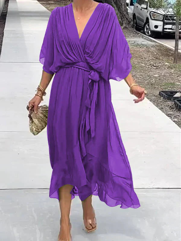 Selemawit™ | Elegant V-Neck Dress in Light Chiffon Style