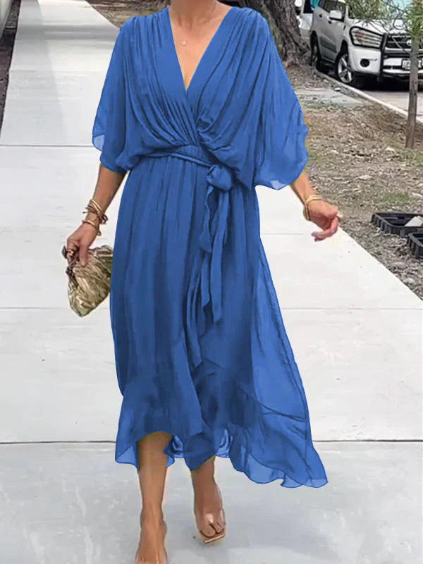 Selemawit™ | Elegant V-Neck Dress in Light Chiffon Style