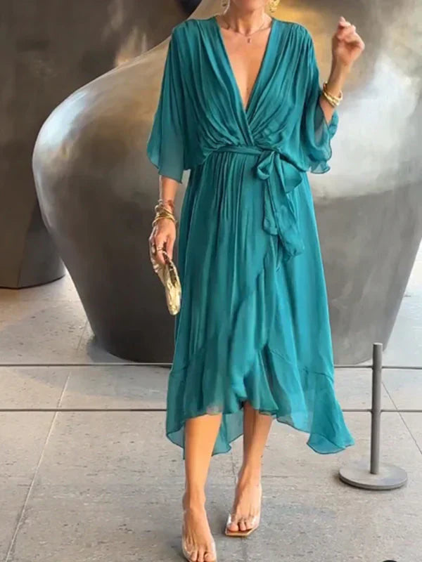 Selemawit™ | Elegant V-Neck Dress in Light Chiffon Style