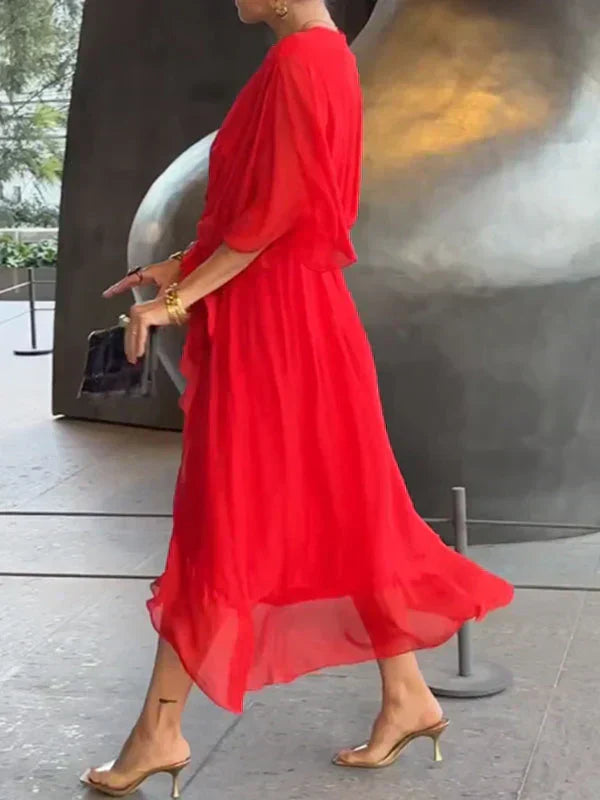 Selemawit™ | Elegant V-Neck Dress in Light Chiffon Style