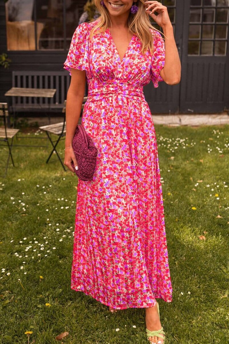 Sandra™ | Summer maxi dress with V-neck and floral print