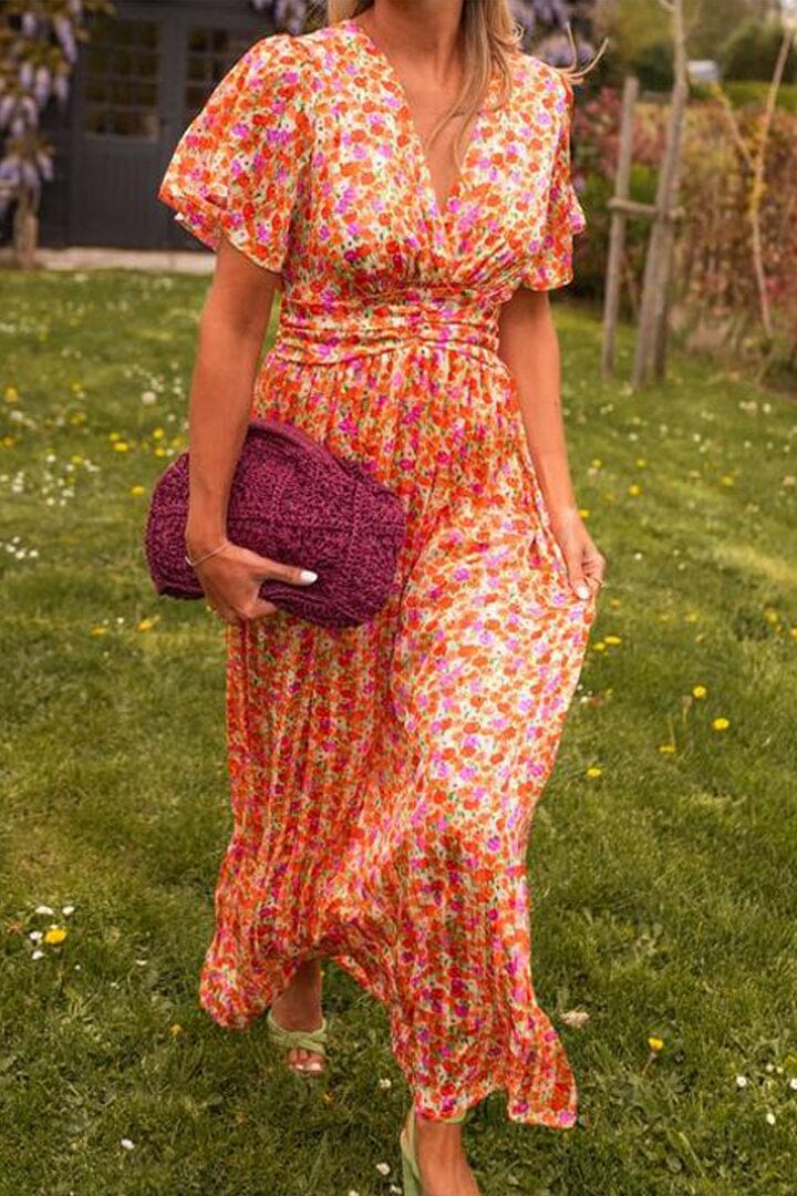 Sandra™ | Summer maxi dress with V-neck and floral print