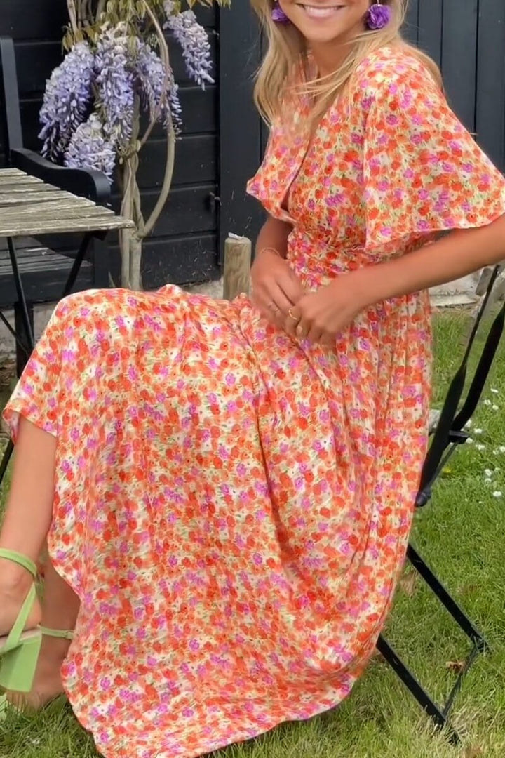 Sandra™ | Summer maxi dress with V-neck and floral print