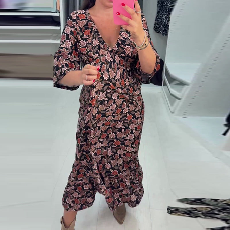 Meika - Printed V-Neck Maxi Dress